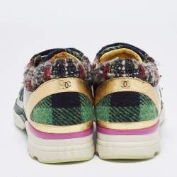 Pre Owned Chanel Multicolor Tweed Fabric and Leather CC Sneakers Size 41