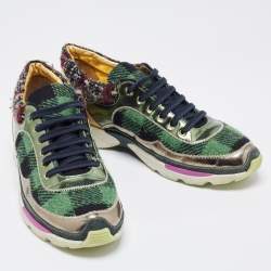 Pre Owned Chanel Multicolor Tweed Fabric and Leather CC Sneakers Size 41