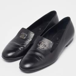 Pre Owned Chanel Black Leather CC Loafers Size 38.5