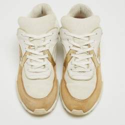 Chanel White/Beige Suede and Canvas CC Low Top Sneakers Size 41