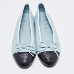 Chanel Blue/Black Leather CC Cap Toe Ballet Flats Size 36