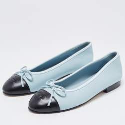Chanel Blue/Black Leather CC Cap Toe Ballet Flats Size 36