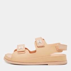 Pre Owned Chanel Beige Rubber Dad Slingback Sandals Size 38