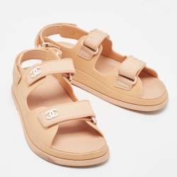 Pre Owned Chanel Beige Rubber Dad Slingback Sandals Size 38