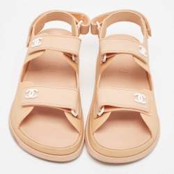 Pre Owned Chanel Beige Rubber Dad Slingback Sandals Size 38
