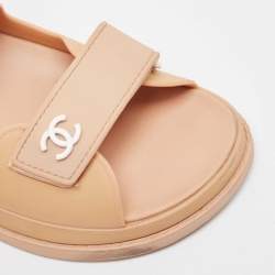 Pre Owned Chanel Beige Rubber Dad Slingback Sandals Size 38