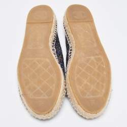 Pre Owned Chanel Metallic Tweed and Leather Cap Toe CC Espadrille Flats Size 41