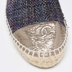 Pre Owned Chanel Metallic Tweed and Leather Cap Toe CC Espadrille Flats Size 41