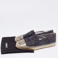 Pre Owned Chanel Metallic Tweed and Leather Cap Toe CC Espadrille Flats Size 41