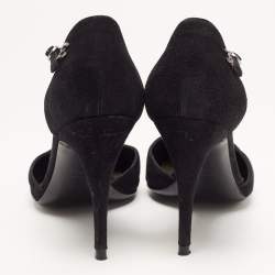 Pre Owned Chanel Black Suede and Patent Cap Toe CC T-Strap Pumps Size 39.5