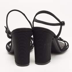 Chanel Black Fabric Embellished Bow Ankle Strap Sandals Size 37