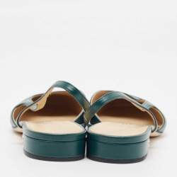 Pre Owned Chanel Green/Black Leather and Fabric Cap Toe CC D'osray Slingback Flats Size 41
