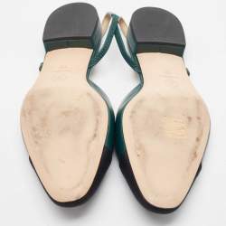 Pre Owned Chanel Green/Black Leather and Fabric Cap Toe CC D'osray Slingback Flats Size 41