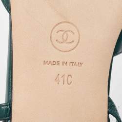 Pre Owned Chanel Green/Black Leather and Fabric Cap Toe CC D'osray Slingback Flats Size 41