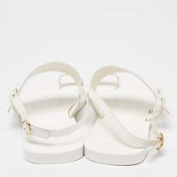 Pre Owned Chanel White Leather CC Toe Ring Slingback Sandals Size 38.5