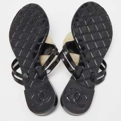 Chanel Black Jelly Camelia Thong Flat Sandals Size 37