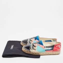 Pre Owned Chanel Multicolor Car Print Fabric and Patent Cap Toe CC Espadrille Flats Size 37