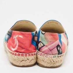 Pre Owned Chanel Multicolor Car Print Fabric and Patent Cap Toe CC Espadrille Flats Size 37