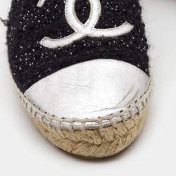 Chanel Black/Sliver Tweed and Leather CC Ballet Flats Size 39