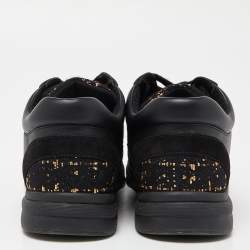 Pre Owned Chanel Black/Gold Tweed,Suede and Leather CC Lace Up Sneakers Size 40.5