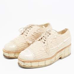 Pre Owned Chanel Beige Jute CC Cap Toe Lace Up Oxfords Size 36
