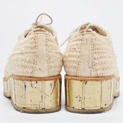 Pre Owned Chanel Beige Jute CC Cap Toe Lace Up Oxfords Size 36