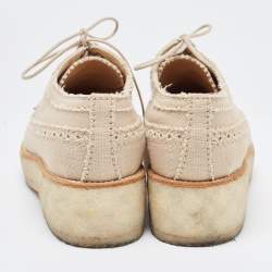 Chanel Beige/Black Brogue Canvas Cap Toe Lace Up Derby Size 36