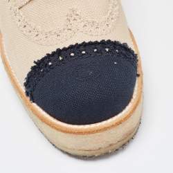 Chanel Beige/Black Brogue Canvas Cap Toe Lace Up Derby Size 36