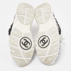 Pre Owned Chanel Multicolor Abstract Print Satin and Suede CC Logo Trainer Low Top Sneakers Size 35.5