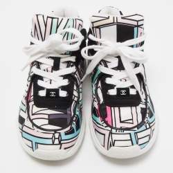 Pre Owned Chanel Multicolor Abstract Print Satin and Suede CC Logo Trainer Low Top Sneakers Size 35.5