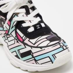 Pre Owned Chanel Multicolor Abstract Print Satin and Suede CC Logo Trainer Low Top Sneakers Size 35.5