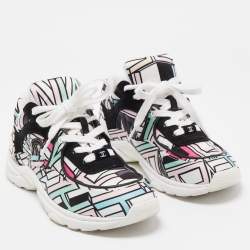Pre Owned Chanel Multicolor Abstract Print Satin and Suede CC Logo Trainer Low Top Sneakers Size 35.5
