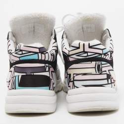 Pre Owned Chanel Multicolor Abstract Print Satin and Suede CC Logo Trainer Low Top Sneakers Size 35.5