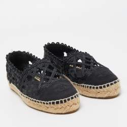 Pre Owned Chanel Black Woven Raffia and Grosgrain Fabric CC Cap Toe Flat Espadrilles Size 37