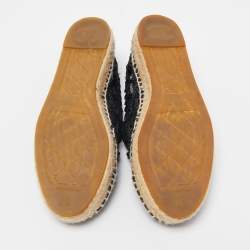 Pre Owned Chanel Black Woven Raffia and Grosgrain Fabric CC Cap Toe Flat Espadrilles Size 37
