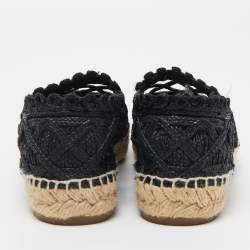 Pre Owned Chanel Black Woven Raffia and Grosgrain Fabric CC Cap Toe Flat Espadrilles Size 37