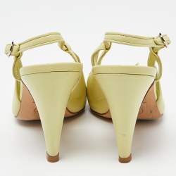 Pre Owned Chanel Yellow/Silver Leather and Laminated Suede CC Cap Toe Bow Slingback Pumps Size 38.5