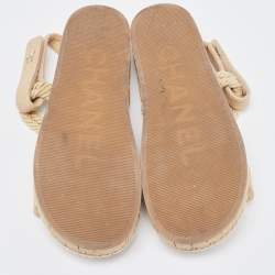 Chanel Beige Leather and  Rope Slingback Espadrille Sandals Size 38
