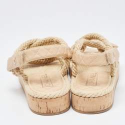 Chanel Beige Leather and  Rope Slingback Espadrille Sandals Size 38