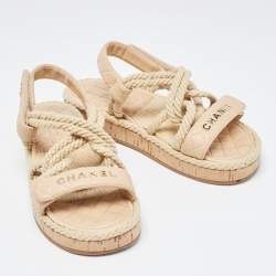 Chanel Beige Leather and  Rope Slingback Espadrille Sandals Size 38