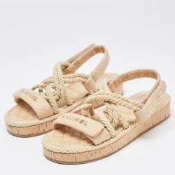 Chanel Beige Leather and  Rope Slingback Espadrille Sandals Size 38