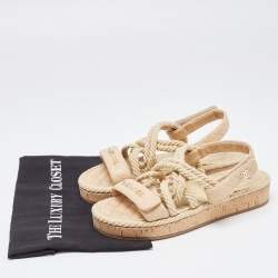 Chanel Beige Leather and  Rope Slingback Espadrille Sandals Size 38