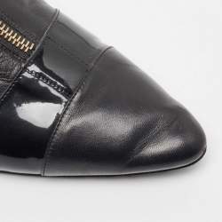 Chanel Black Leather and Patent Ankle Boots Size 38.5