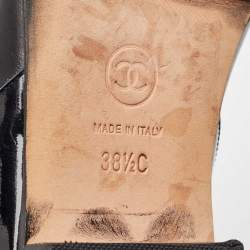 Chanel Black Leather and Patent Ankle Boots Size 38.5