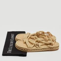Pre Owned Chanel Biege Rope and Leather Dad Sandals Size 38