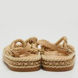 Pre Owned Chanel Biege Rope and Leather Dad Sandals Size 38