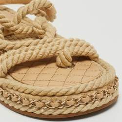 Pre Owned Chanel Biege Rope and Leather Dad Sandals Size 38