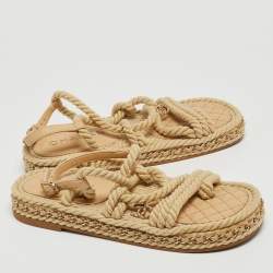 Pre Owned Chanel Biege Rope and Leather Dad Sandals Size 38