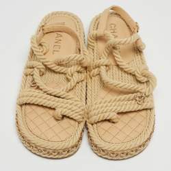 Pre Owned Chanel Biege Rope and Leather Dad Sandals Size 38