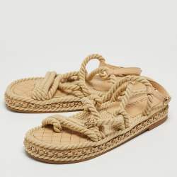 Pre Owned Chanel Biege Rope and Leather Dad Sandals Size 38